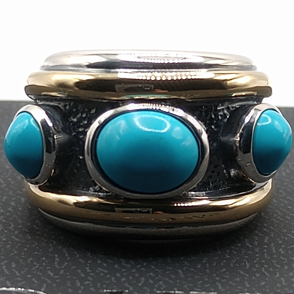 David Yurman Turquoise and Silver Ring with Gold Highlights